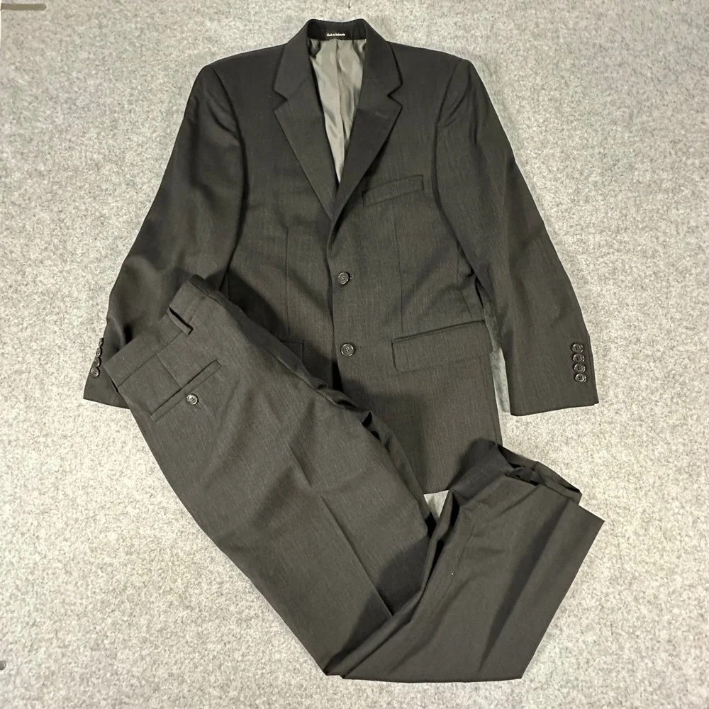 Pronto Uomo Suit Set Mens 37S 31W Charcoal Gray Wool Blend 2-Button Professional